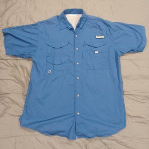 Columbia PFG Men's Blue Short Sleeve Vented Lined Button Front Size Medium